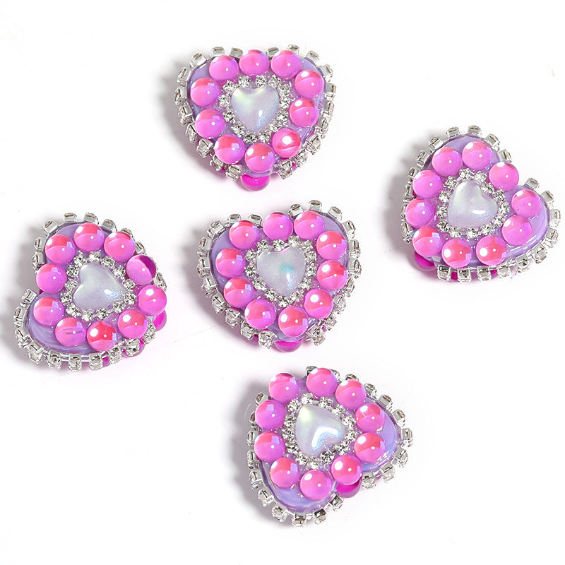 5pcs 21x25mm Chain Heart Rhinestone Beads Jewelry Making 8