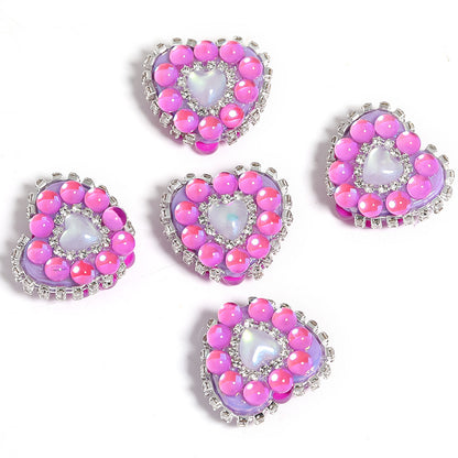 5pcs 21x25mm Chain Heart Rhinestone Beads Jewelry Making 8