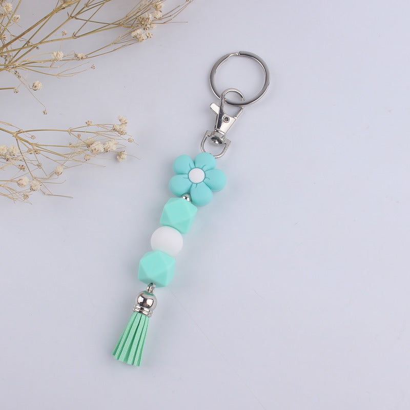 Flower Silicone Bead Keychain with Tassel Charm Accessory 11