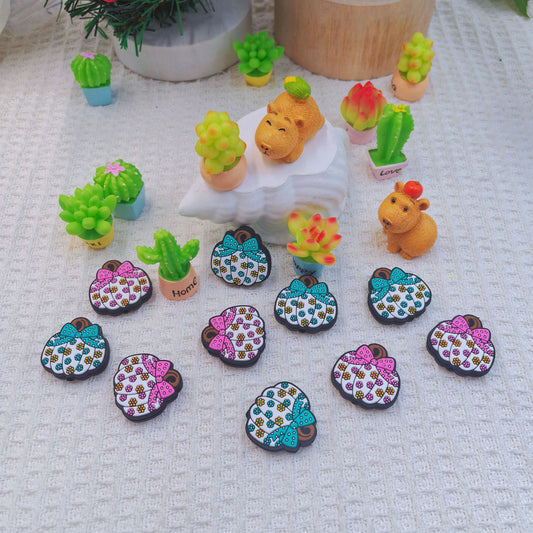 20Pcs Silicone Focal Beads Small Floral Bow Pumpkin Design