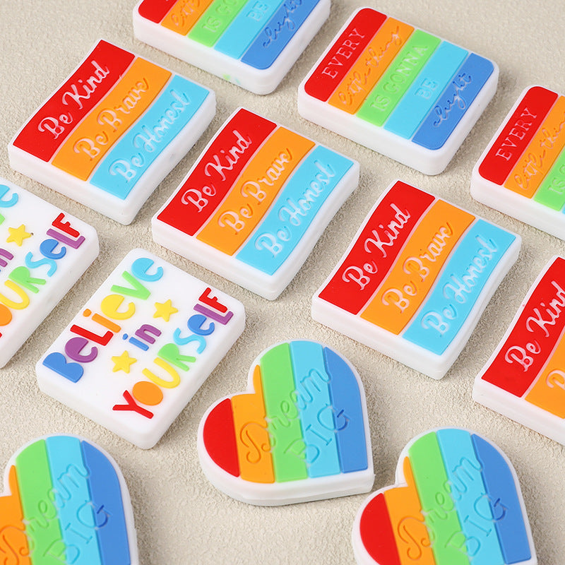Silicone Focal Beads Inspirational Alphabet Heart Rainbow Design 2
