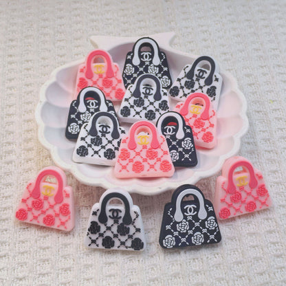 20Pcs Silicone Focal Beads Designer Handbag Pattern with Floral Detail 4