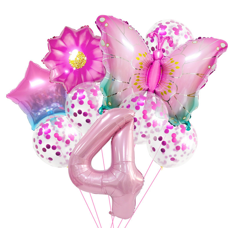 Pink Butterfly Foil Balloon Set Holiday Decoration 32 Inch 6