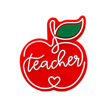 20Pcs Silicone Focal Beads Teacher Red Apple Letter Design 6