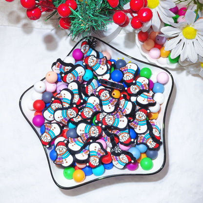 20Pcs Silicone Focal Beads Christmas Snowman Wearing Scarf 3