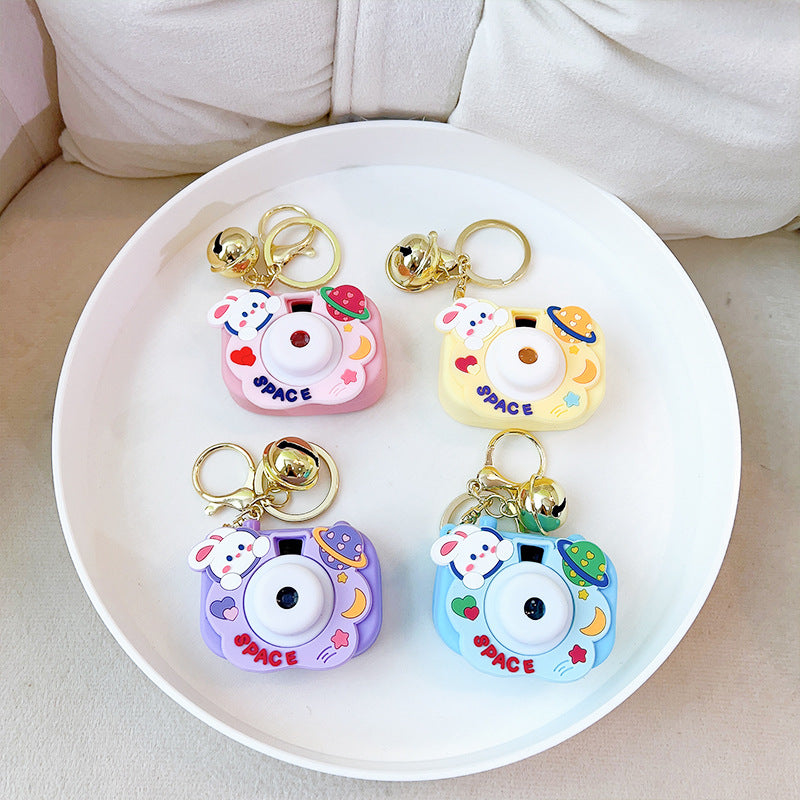 Light Up Rabbit Camera Plastic Keychain with Bell Charm 4