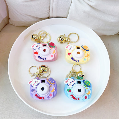 Light Up Rabbit Camera Plastic Keychain with Bell Charm 4