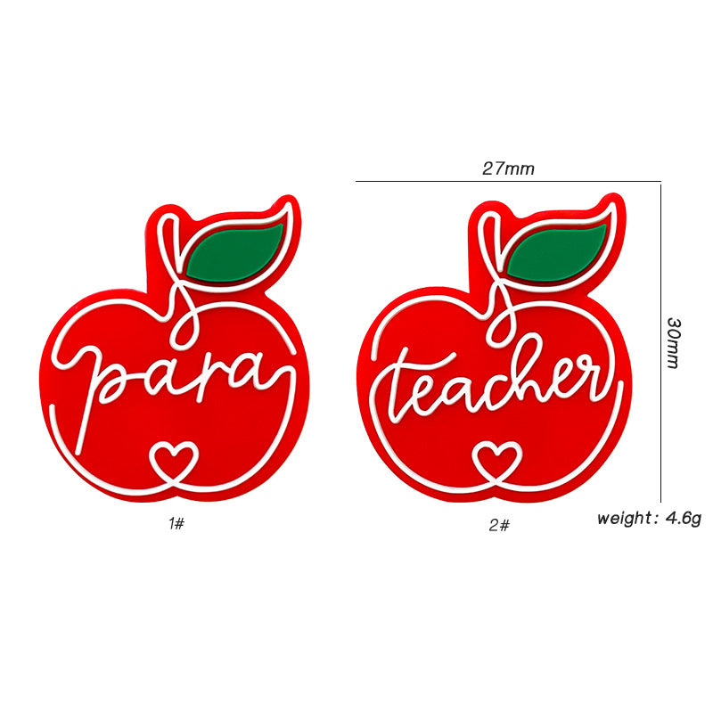 20Pcs Silicone Focal Beads Teacher Red Apple Letter Design 3