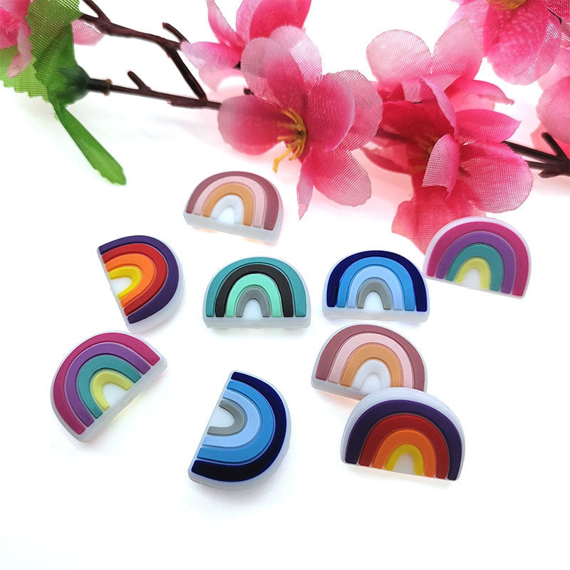 20pcs Silicone Focal Beads Rainbow Layered Arches Design