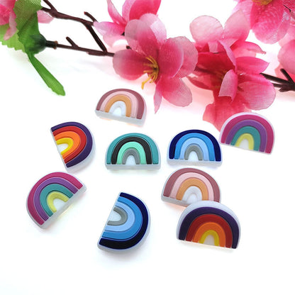 20pcs Silicone Focal Beads Rainbow Layered Arches Design