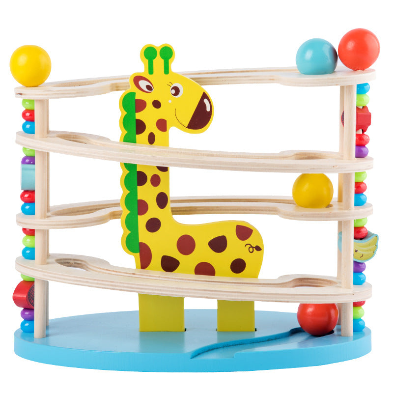 Wooden Marble Run Slide Pinball Assembly Track Educational Toy