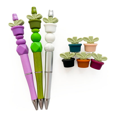 20Pcs Silicone 3D Focal Beads Flowerpot Grass With Leaf Detail 3