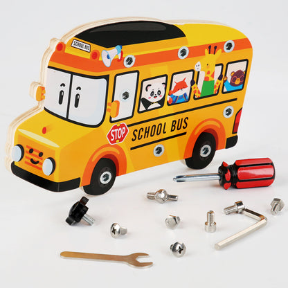 Wooden Montessori Toys Simulation School Bus Car Educational Toy 2