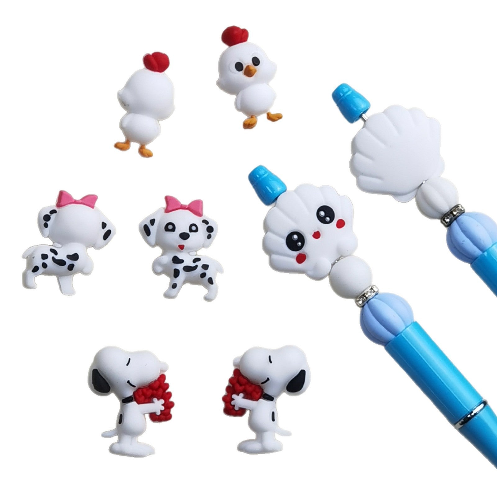 20Pcs Silicone 3D Focal Beads White Dog Holding Red Flower Shell Topper 4