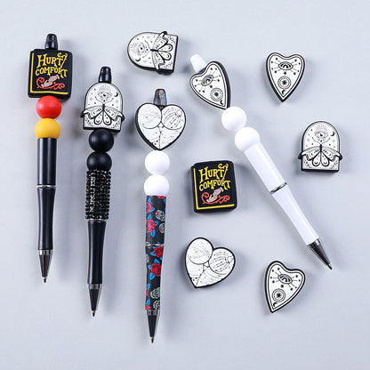 20Pcs Silicone Focal Beads Gothic Wind Heart With Eye and Book Design 4