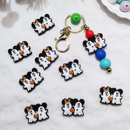 20Pcs Silicone Focal Beads Ghost Round Ear Mouse Character with Pumpkin Accessory 2