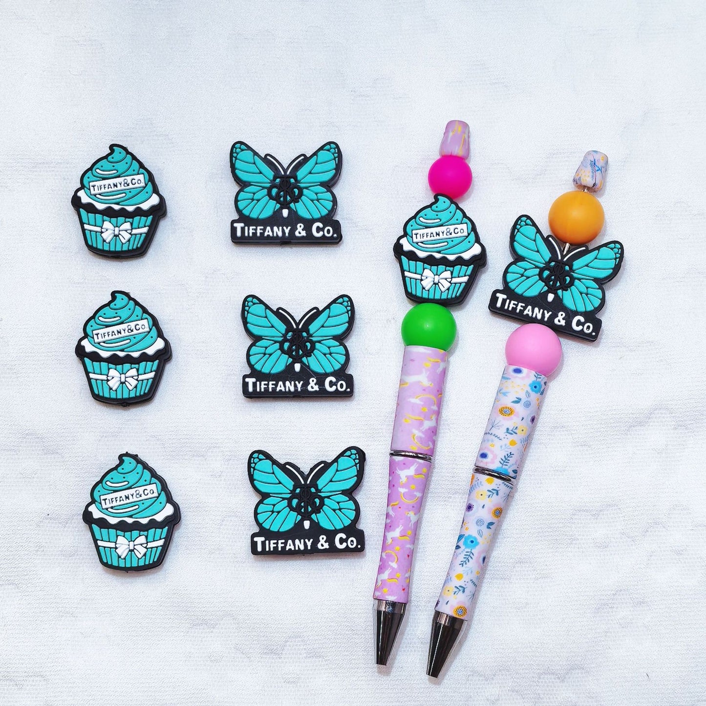 20Pcs Silicone Focal Beads Butterfly Cupcake Ice Cream Holding Sign Base 2