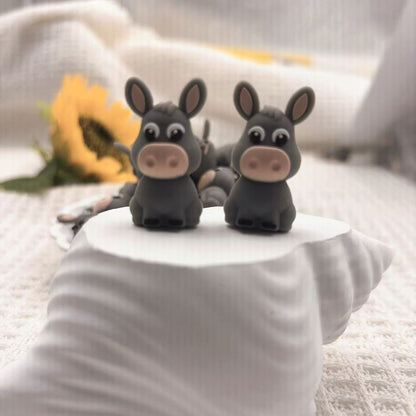 20Pcs Silicone 3D Focal Beads Gray Donkey Cartoon Character Sitting Pose 4