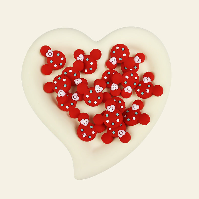 Silicone Focal Beads Round Ear Mouse Character with Polka Dot Detail 8