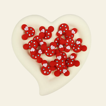 Silicone Focal Beads Round Ear Mouse Character with Polka Dot Detail 8