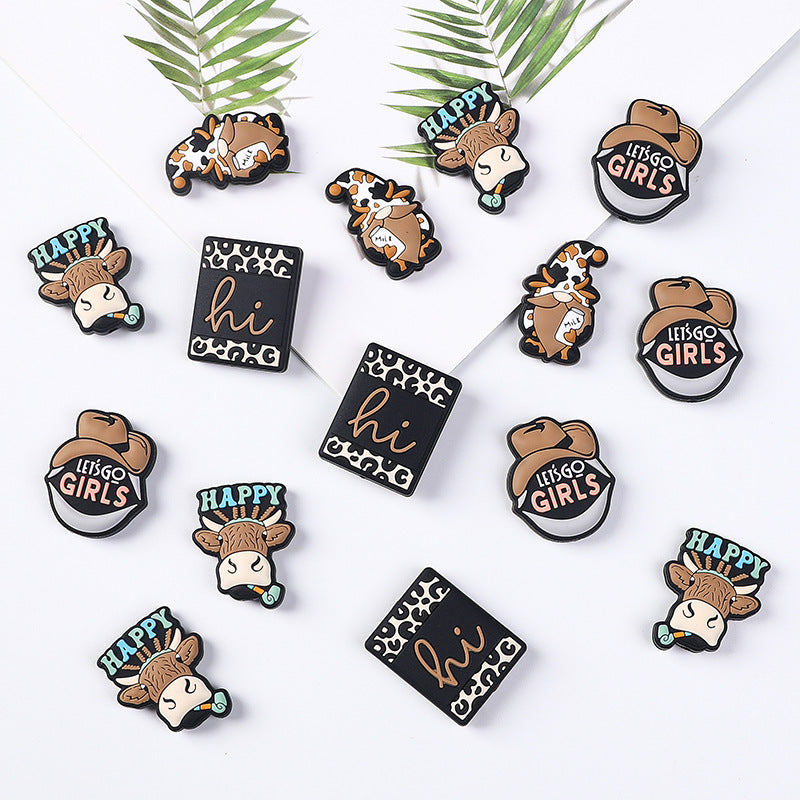 20Pcs Silicone Focal Beads Cartoon Denim Mixed Characters Variety 3