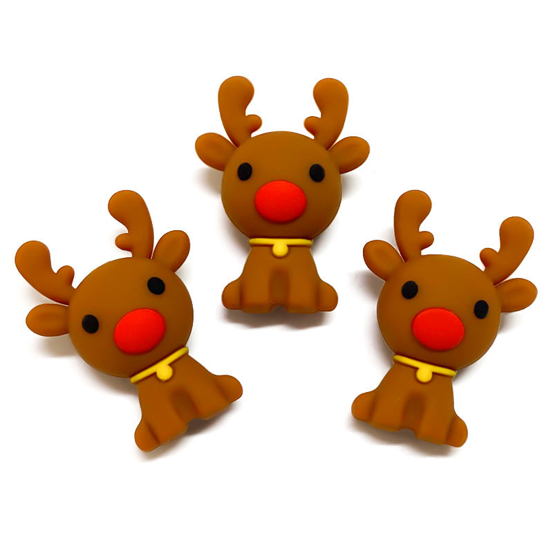 20Pcs Silicone 3D Focal Beads Christmas Mini Elk Brown 4