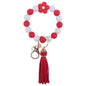 Flower Silicone Bead Wristlet Keychain with PU Leather Tassel 11