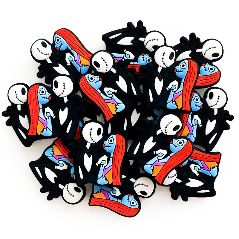 20pcs Silicone Focal Beads Blue Skeleton Couple Holding Hands 4