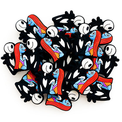 20pcs Silicone Focal Beads Blue Skeleton Couple Holding Hands 4