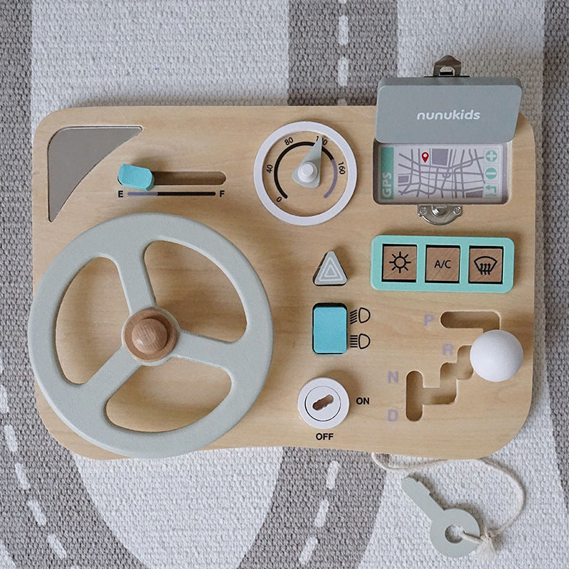 Wooden Montessori Busy Board Steering Wheel Educational Toy 3