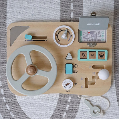 Wooden Montessori Busy Board Steering Wheel Educational Toy 3
