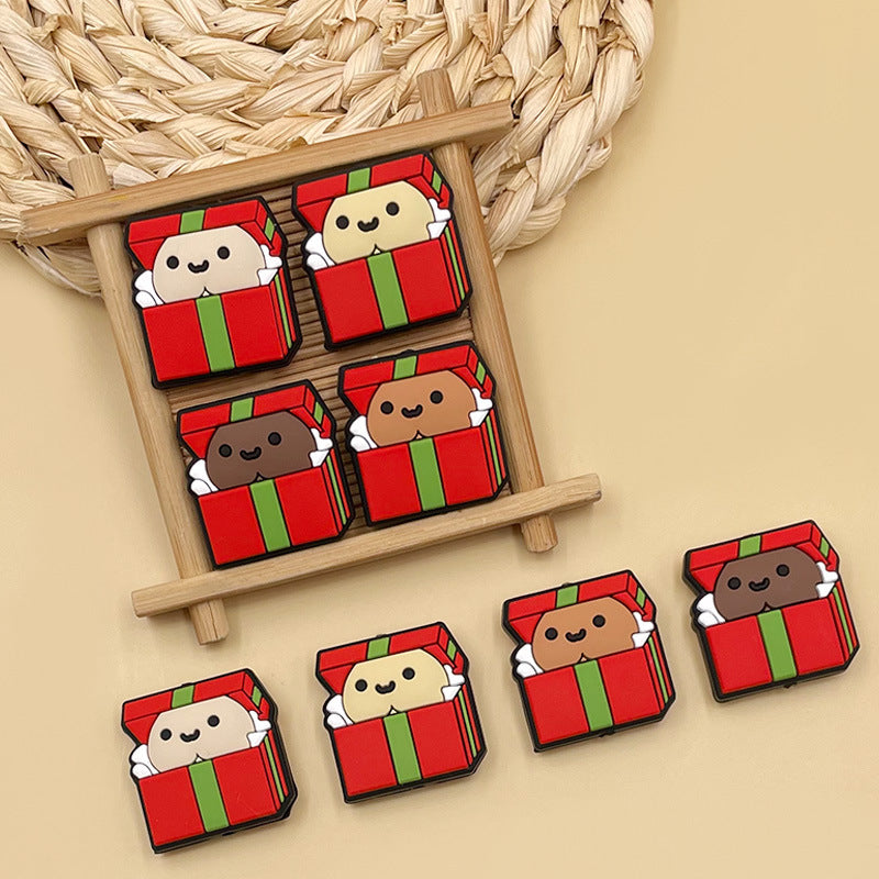 20pcs Silicone Focal Beads Christmas Gift Box Cartoon Design 4