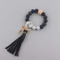 Leather PU Tassel Silicone Bead Wristlet Keychain 19