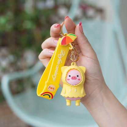 Piglet PVC Keychain Cute Full Raincoat Pig Charm 5