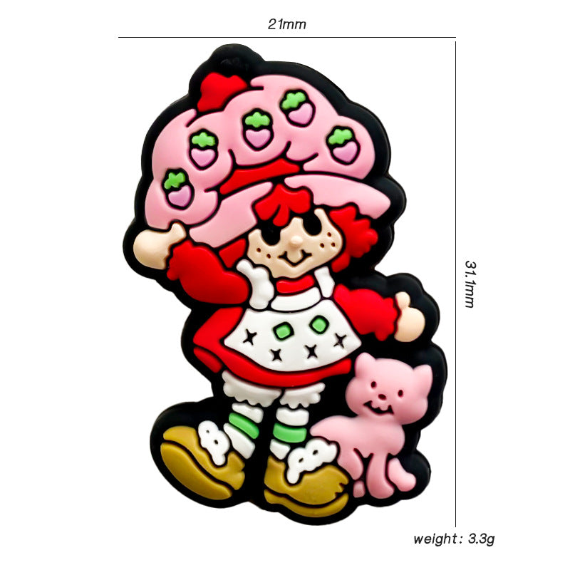 20Pcs Silicone Focal Beads Girl with Strawberry Hat and Pink Cat 4