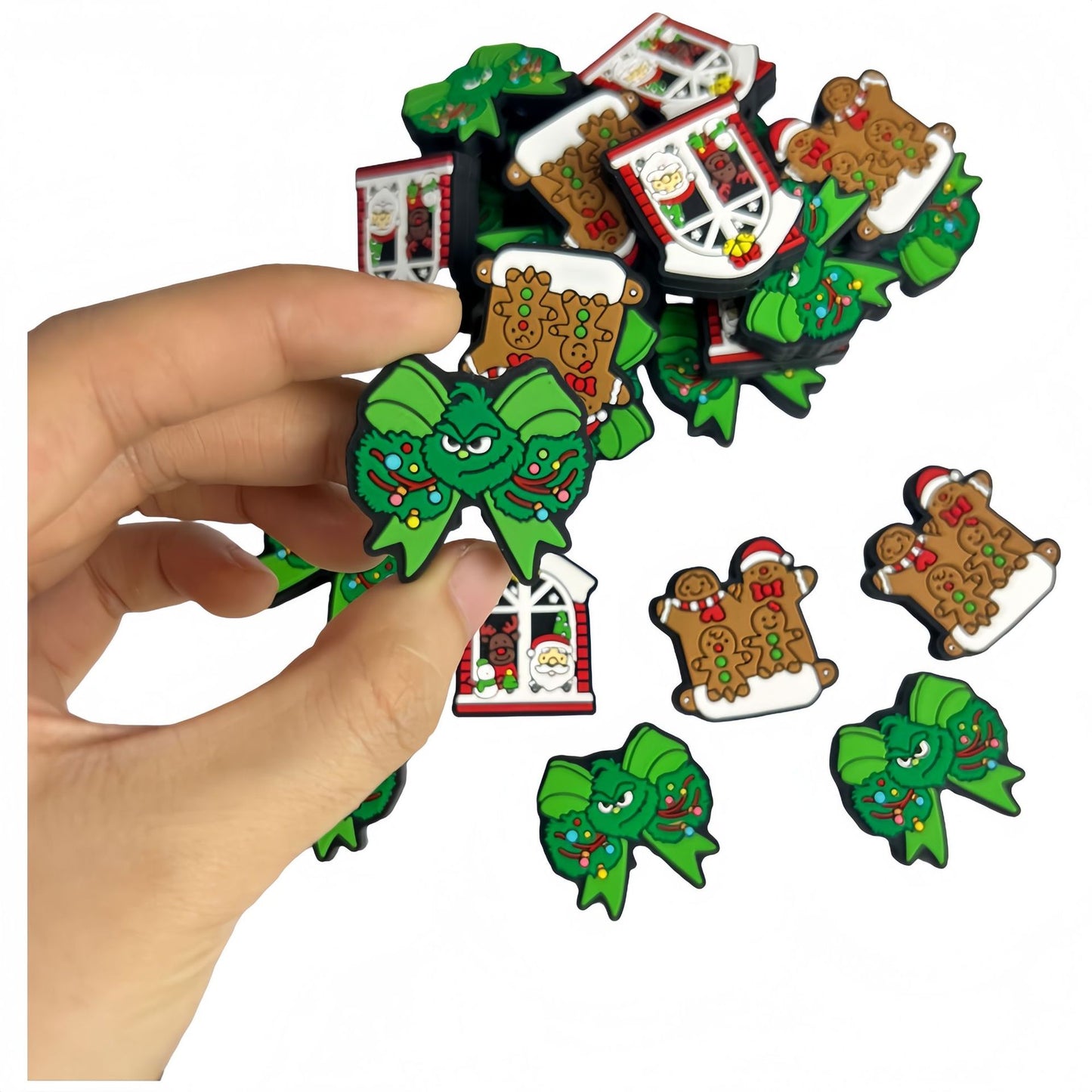 20Pcs Silicone Focal Beads Christmas Gingerbread Man Green Bow House 2