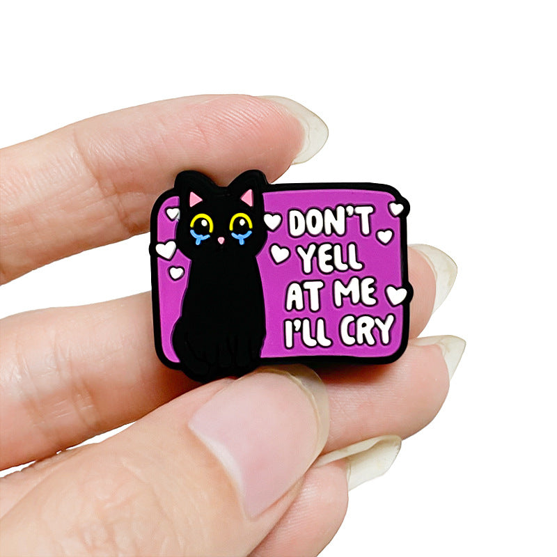20Pcs Silicone Focal Beads Tearing Kitten Black with Printed Text 5
