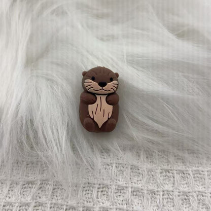 20Pcs Silicone 3D Focal Beads Brown Marmot Sitting Pose