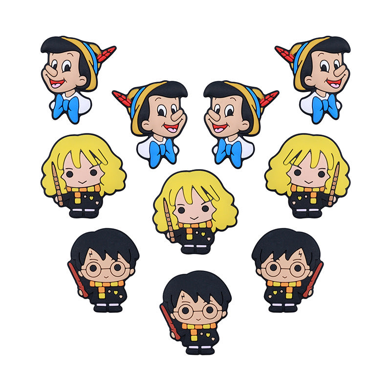 20pcs Silicone Focal Beads Anime Boy with Glasses and Wand Girl with Wand and Scarf Pinocchio Head Side Profile