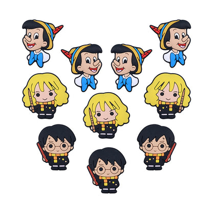 20pcs Silicone Focal Beads Anime Boy with Glasses and Wand Girl with Wand and Scarf Pinocchio Head Side Profile