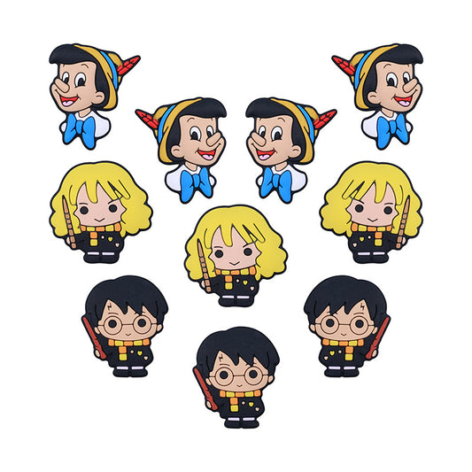 20pcs Silicone Focal Beads Anime Boy with Glasses and Wand Girl with Wand and Scarf Pinocchio Head Side Profile