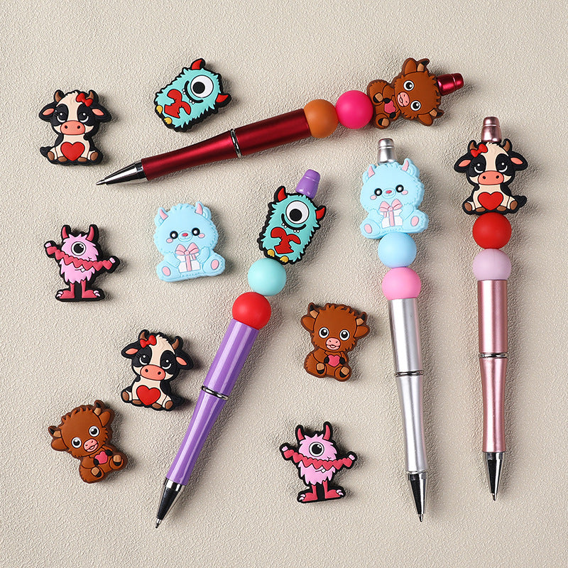 Silicone Focal Beads Valentine'S Day Cute Monster Collection with Heart Detail 3