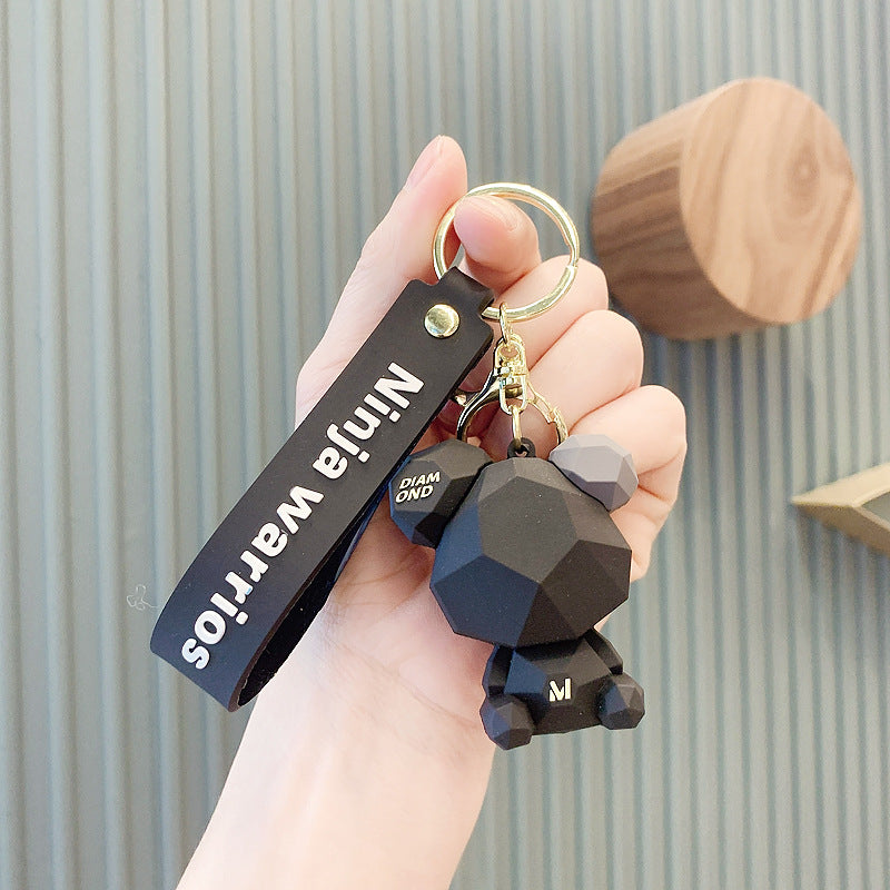 Diamond Bear Silicone Bead Keychain with Printed Strap 6