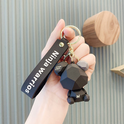 Diamond Bear Silicone Bead Keychain with Printed Strap 6