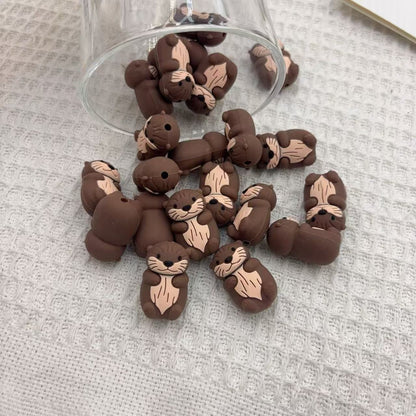 20Pcs Silicone 3D Focal Beads Brown Marmot Sitting Pose 2
