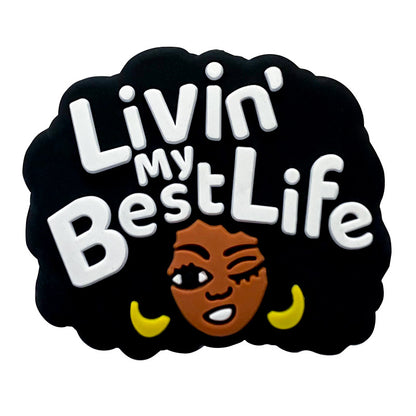 20pcs Silicone Focal Beads Black Girl Winking Face with White Text 5