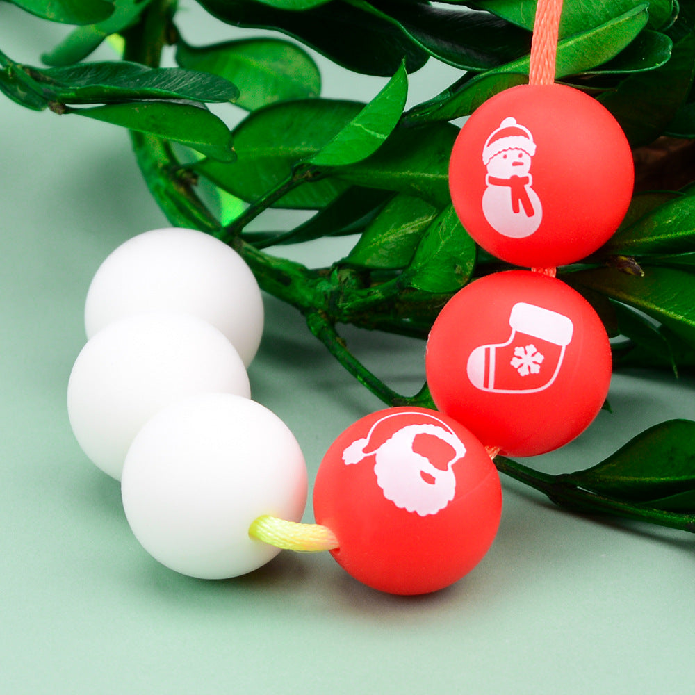20pcs 15mm Christmas Silicone Beads Printed Design 3