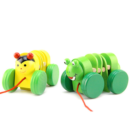 Wooden Animal Caterpillar Montessori Toys Trolley Toy 2