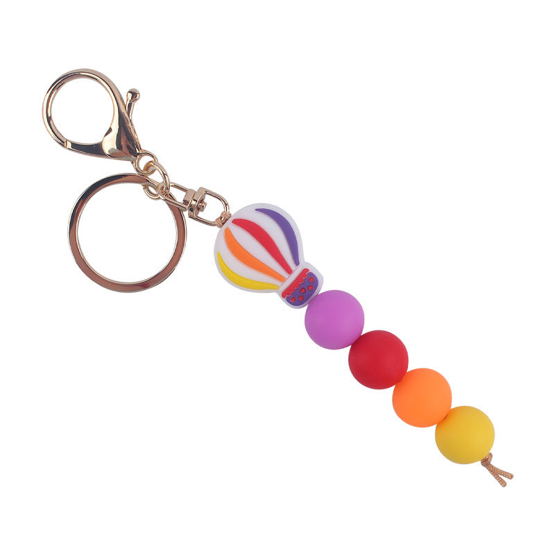 Hot Air Balloon Silicone Bead Keychain with Lobster Clasp Charm 9