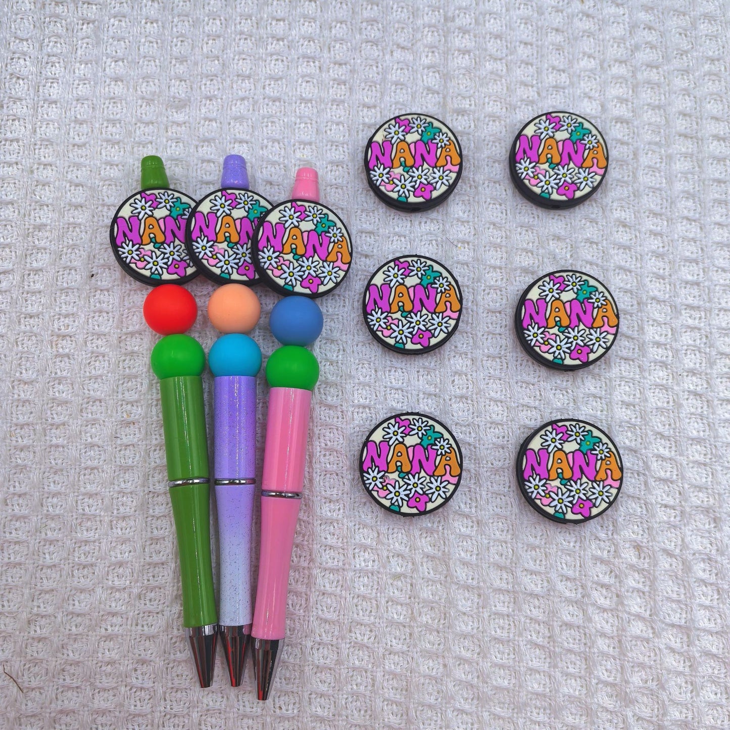 20Pcs Silicone Focal Beads Round Flower Nanan Design 4